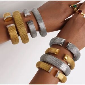 SILVER Stainless Steel Mesh Cuff Bracelet Cocktail Party Chic Elegant W-12mm
